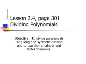 Lesson 2.4, page 301 Dividing Polynomials