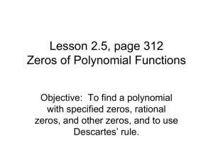 Lesson 2.5, page 312 Zeros of Polynomial Functions