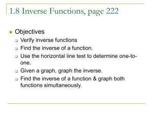 1.8 Inverse Functions, page 222 Objectives