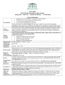 SYLLABUS MTH 100–08 Intermediate College Algebra