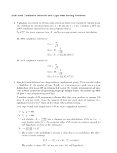 Additional Confidence Intervals and Hypothesis Testing Problems