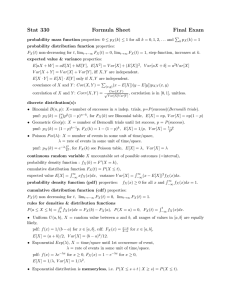 Stat 330 Formula Sheet Final Exam
