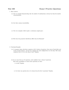 Stat 330 Exam I Practice Questions