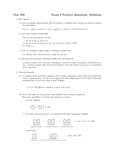 Stat 330 Exam I Practice Questions: Solutions