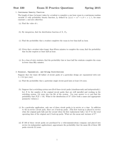 Stat 330 Exam II Practice Questions Spring 2015