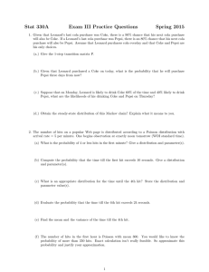 Stat 330A Exam III Practice Questions Spring 2015