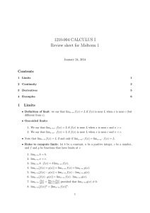 1210-004 CALCULUS I Review sheet for Midterm 1 Contents 1