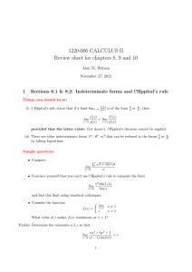 1220-006 CALCULUS II Review sheet for chapters 8, 9 and 10 1