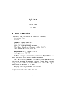 Syllabus 1 Basic Information Math 1030