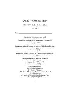 Quiz 3 - Financial Math Math 1030 - Dylan Zwick’s Class