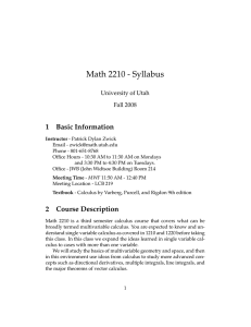 Math 2210 - Syllabus 1 Basic Information University of Utah