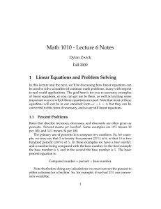 Math 1010 - Lecture 6 Notes 1 Linear Equations and Problem Solving