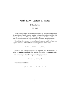 Math 1010 - Lecture 17 Notes Dylan Zwick Fall 2009