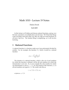 Math 1010 - Lecture 19 Notes Dylan Zwick Fall 2009