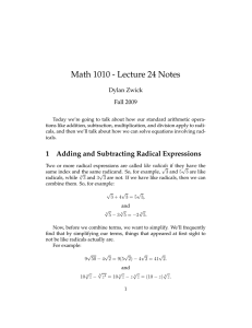 Math 1010 - Lecture 24 Notes Dylan Zwick Fall 2009