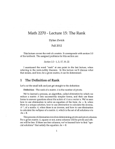 Math 2270 Lecture 15: The Rank Dylan Zwick Fall 2012