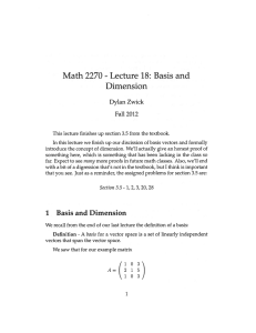 Math 2270 Lecture 18: Basis and Dimension Dylan Zwick