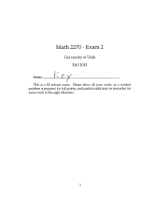 1&lt; Math 2270 Exam 2 University of Utah