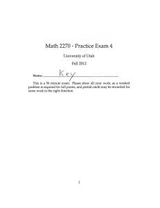 1&lt; Math 2270 Practice Exam 4 University of Utah