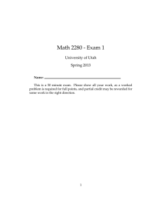 Math 2280 - Exam 1 University of Utah Spring 2013