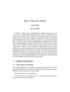 Quiz 3 Review Notes Math 2280 Spring 2008