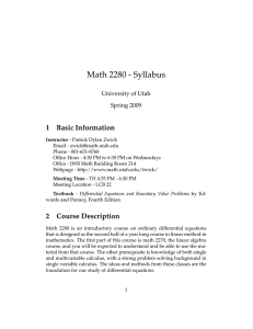 Math 2280 - Syllabus 1 Basic Information University of Utah
