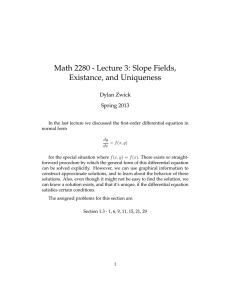 Math 2280 - Lecture 3: Slope Fields, Existance, and Uniqueness Dylan Zwick
