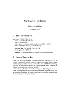 Math 2210 - Syllabus 1 Basic Information University of Utah