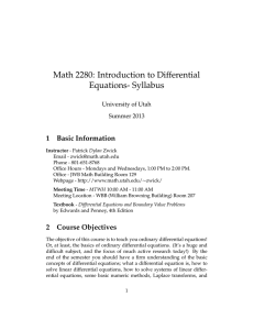 Math 2280: Introduction to Differential Equations- Syllabus 1 Basic Information