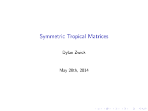 Symmetric Tropical Matrices Dylan Zwick May 20th, 2014