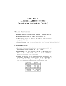 SYLLABUS MATHEMATICS 1100-003 Quantitative Analysis (3 Credits) General Information