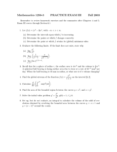 Mathematics 1250-3 PRACTICE EXAM III Fall 2003