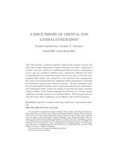 A PRICE THEORY OF VERTICAL AND LATERAL INTEGRATION ∗ Patrick Legros