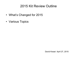 2015 Kit Review Outline • What’s Changed for 2015 • Various Topics