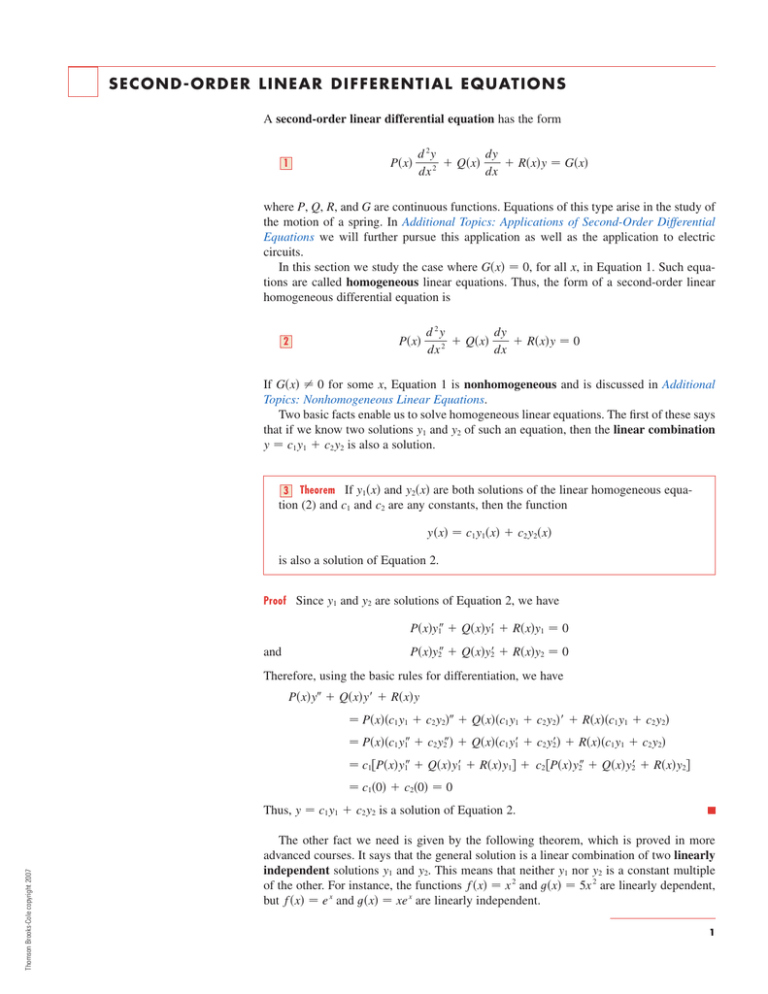 Second Order Linear Differential Equations