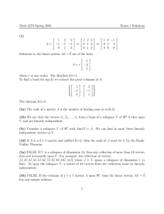 Math 2270 Spring 2004 Exam 1 Solutions (1) 1