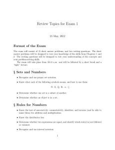 Review Topics for Exam 1 Format of the Exam 21 May, 2012