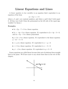 Linear Equations and Lines