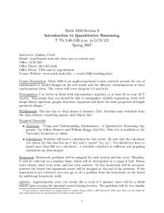 Math 1030-Section 9 T Th 3:40-5:00 p.m. in LCB 121 Spring 2007