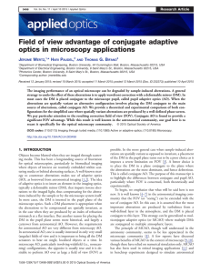 Field of view advantage of conjugate adaptive optics in microscopy applications J M