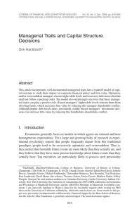Managerial Traits and Capital Structure Decisions Abstract Dirk Hackbarth