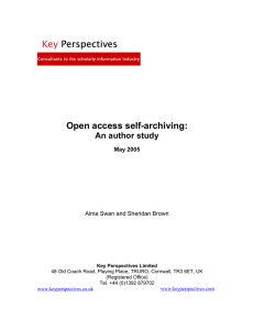 Open access self-archiving: An author study Alma Swan and Sheridan Brown