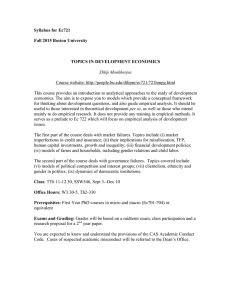 Syllabus for Ec721 Fall 2015 Boston University  TOPICS IN DEVELOPMENT ECONOMICS