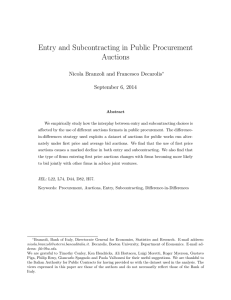 Entry and Subcontracting in Public Procurement Auctions Nicola Branzoli and Francesco Decarolis