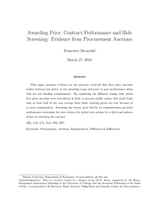 Awarding Price, Contract Performance and Bids Screening: Evidence from Procurement Auctions