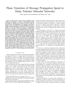 Phase Transition of Message Propagation Speed in Delay Tolerant Vehicular Networks