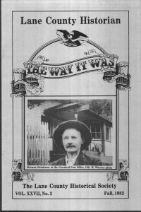 Lane County Historian The Lane County Historical Society Fall, 1982