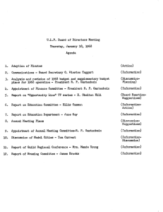 U,L,P. Board of Directors Meeting Thursday, January 18, 1968 Agenda Adoption of Minutes