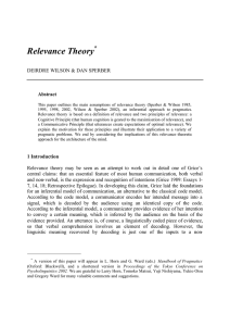 Relevance Theory  * DEIRDRE WILSON &amp; DAN SPERBER