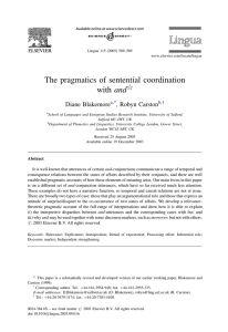 The pragmatics of sentential coordination with and Diane Blakemore ,